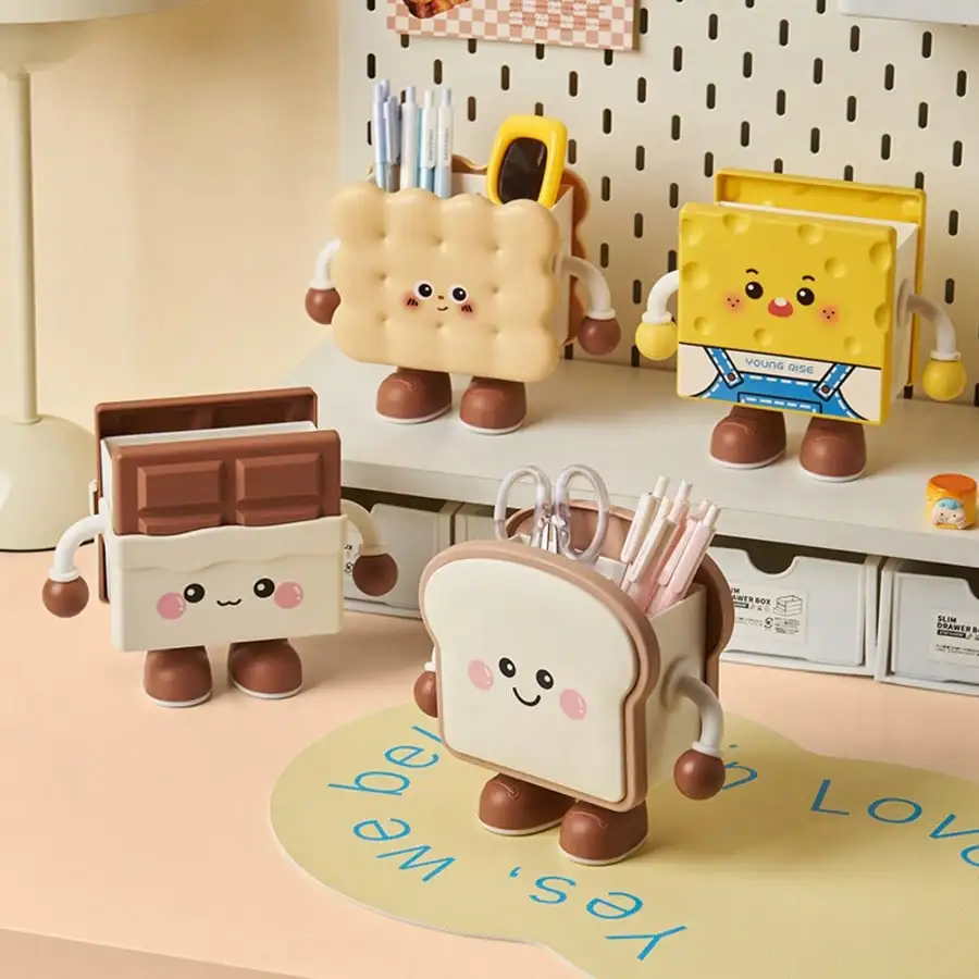 1pc Creative Cartoon Pen Holder Desk Organizer Box, Student Desk Decor, Makeup Brush Holder, High-Quality Office Desk Accessory