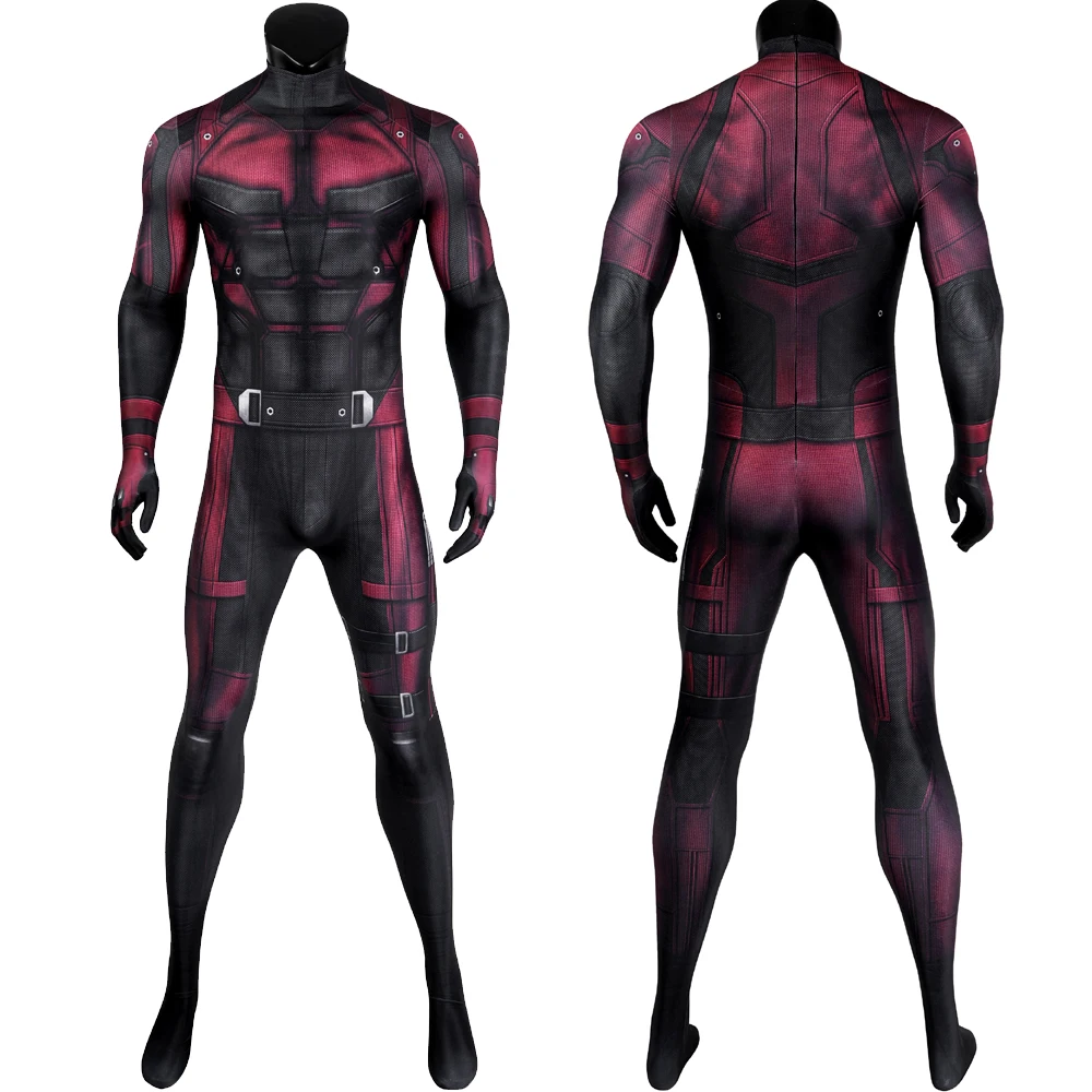 Carnival Halloween Adult Men Daredevil Cosplay Printing Jumpsuit Superhero Zentai