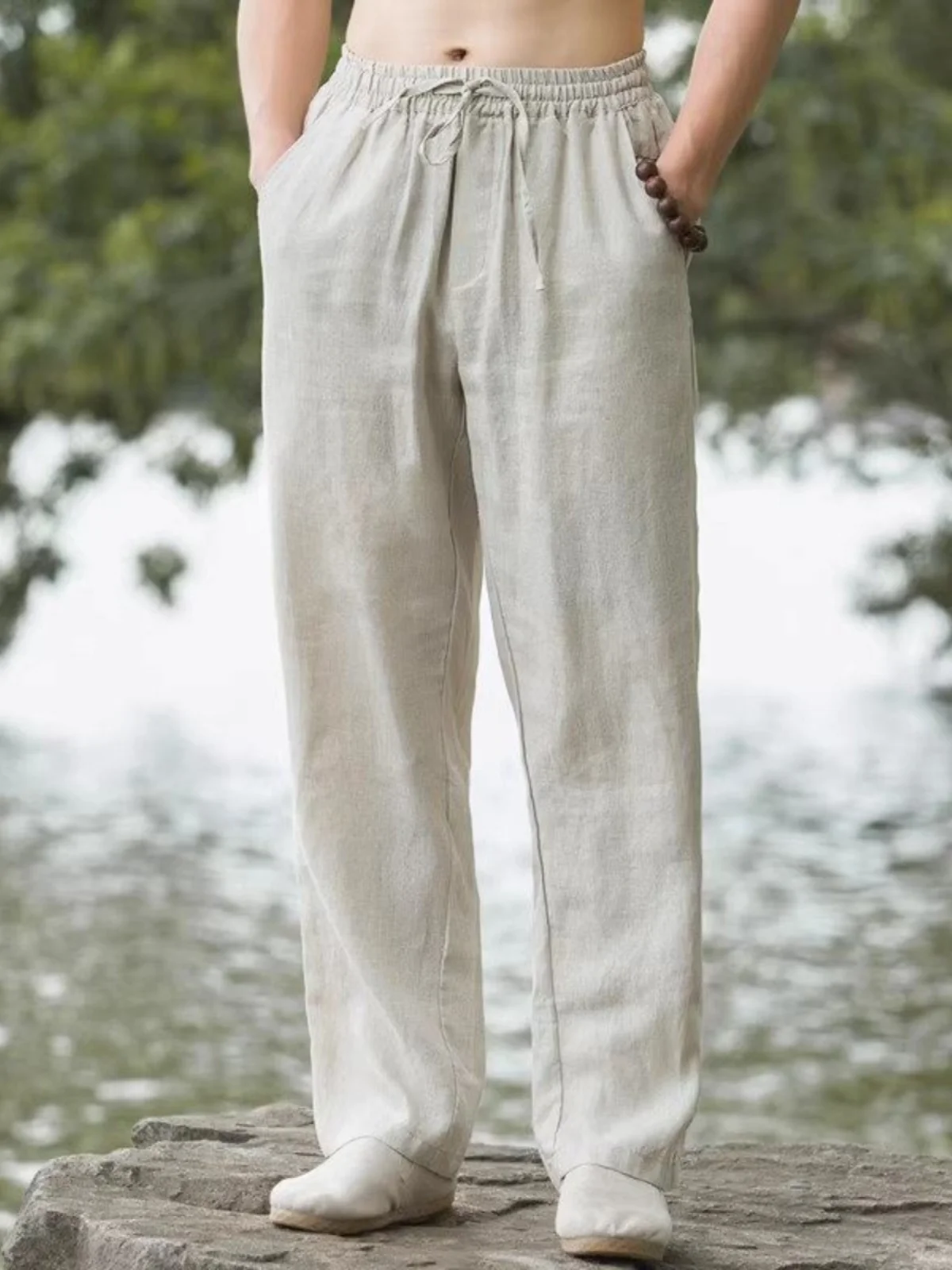 Khaki Color Cotton Linen Men's Summer Casual Pants New Sle Carrot Pants Cool Sensation Straight Leg Spor Trousers