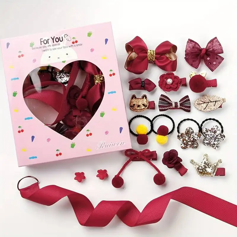 18pcs Girls Cute Casual Bow Hair Ties Set Decorative Accessories Gift BoxHoliday Birthday