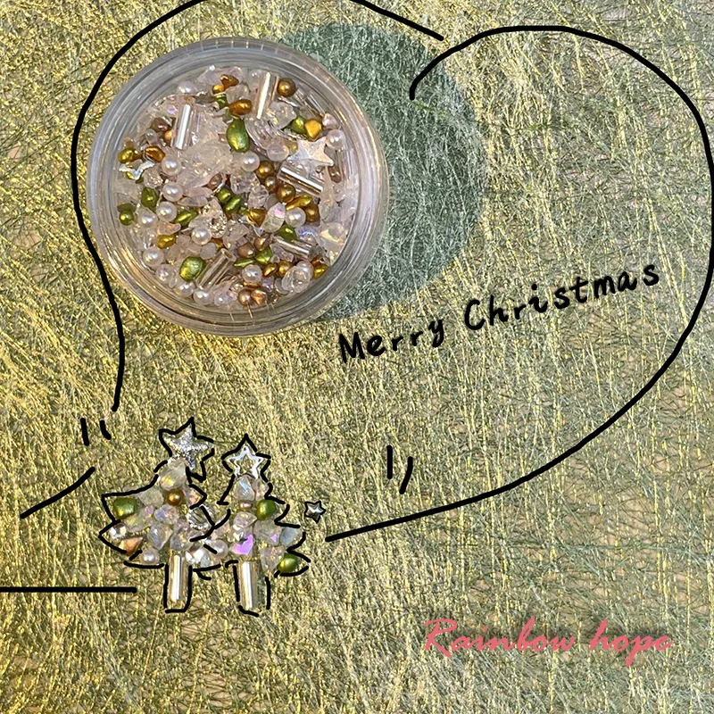Christmas mixed stone nail accessories, metal nail patches, white Christmas tree handmade armor materials