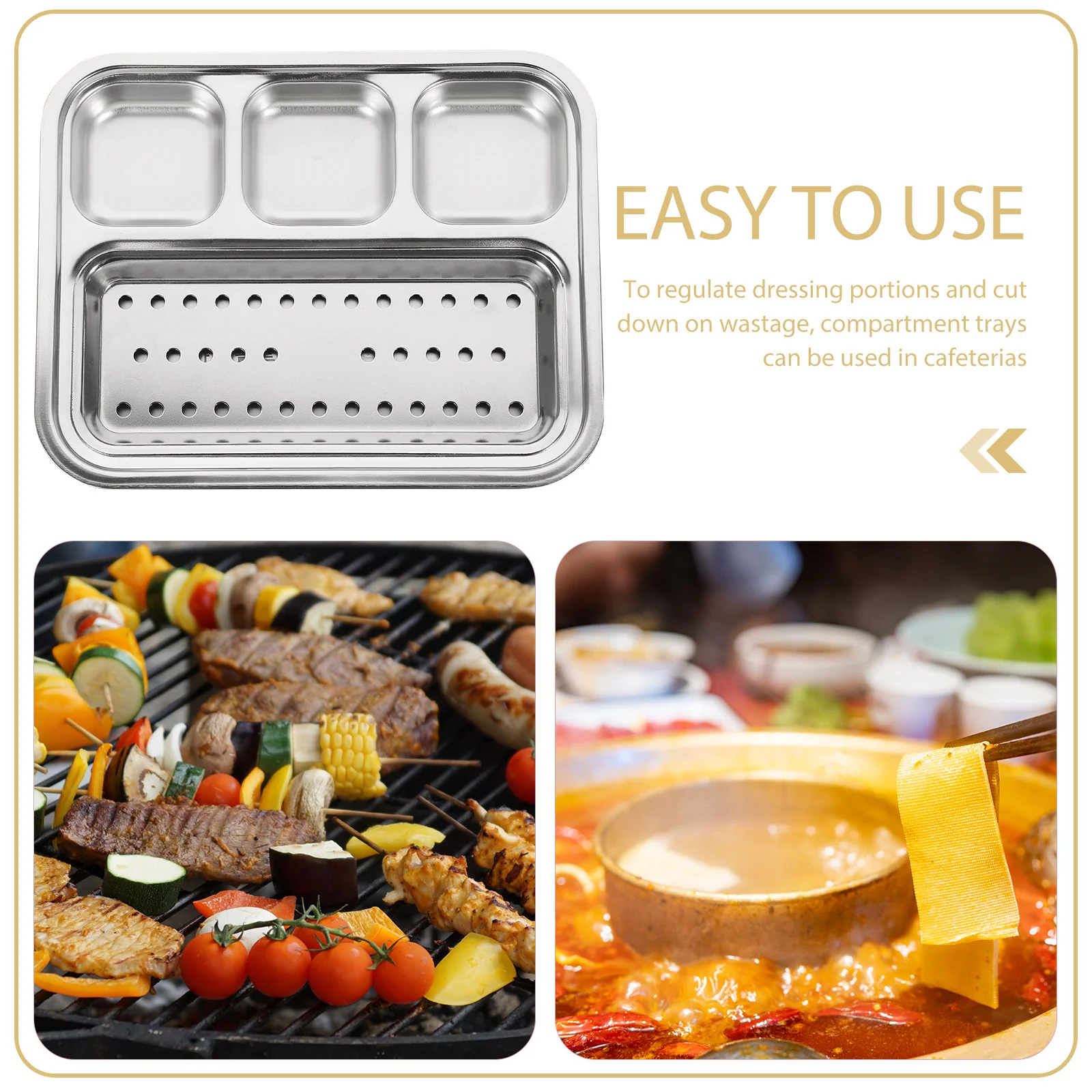 

1 Set Stainless Steel Compartment Divided Dinner Tray Oil Filter Plate For Restaurant Food Serving Bbq Sauce Dish Drain Pan
