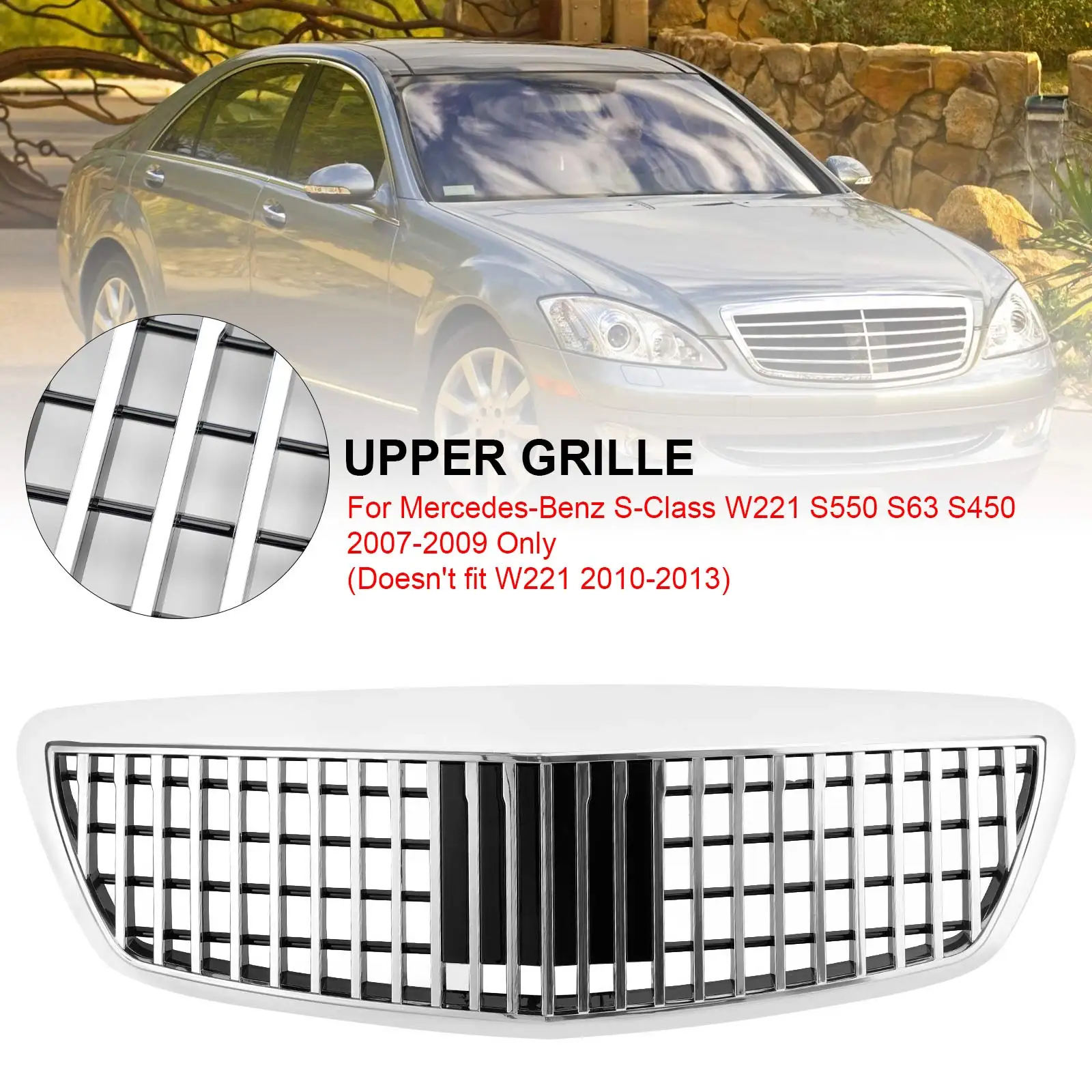 Grade estilo MayBach adequada para Benz S-Class W221 S550 S63 S450 2007-2009 2008 Chrome
