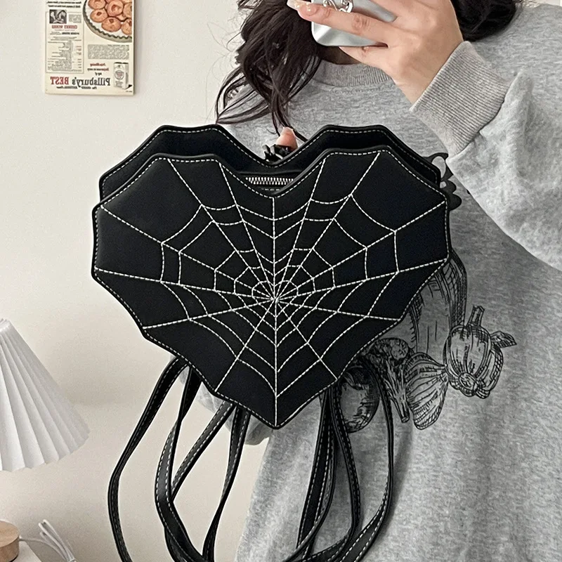 

Women's Backpack Gothic Style Shoulder Bag Halloween Handbag Purse for Women y2k Female Girls PU Leather Cobweb Crossbody Bags