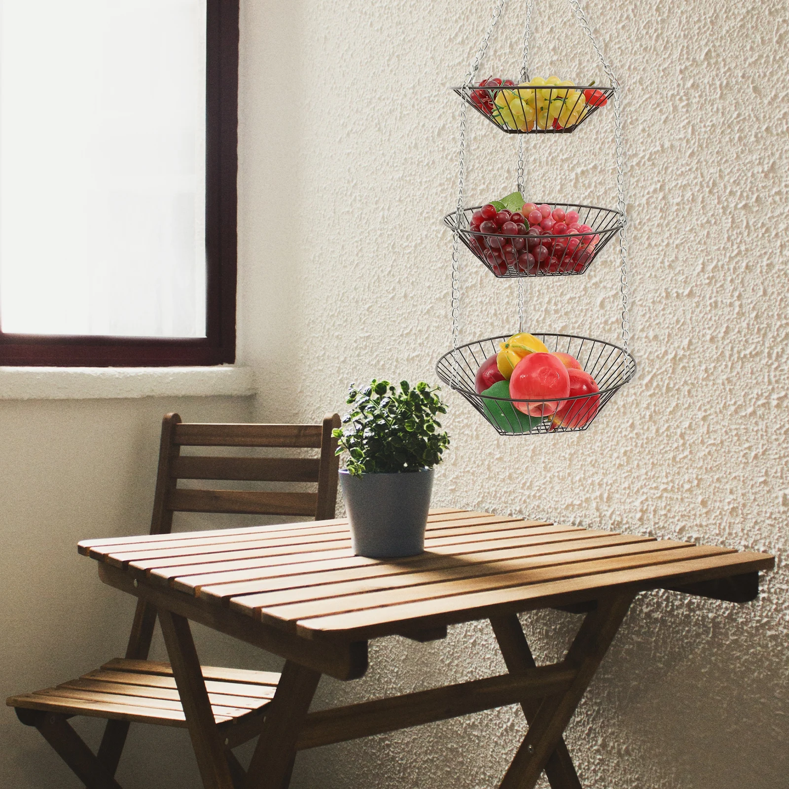 

Iron 3 Tier Hanging Fruit Basket Kitchen ganizer Wire Baskets Stackable Rack Vegetable Holder