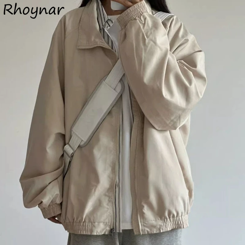 

Japanese Style Cargo Jackets Women Simple Pure Zip-up Vintage Teens Leisure All-match Students Loose Design Stylish Outerwear