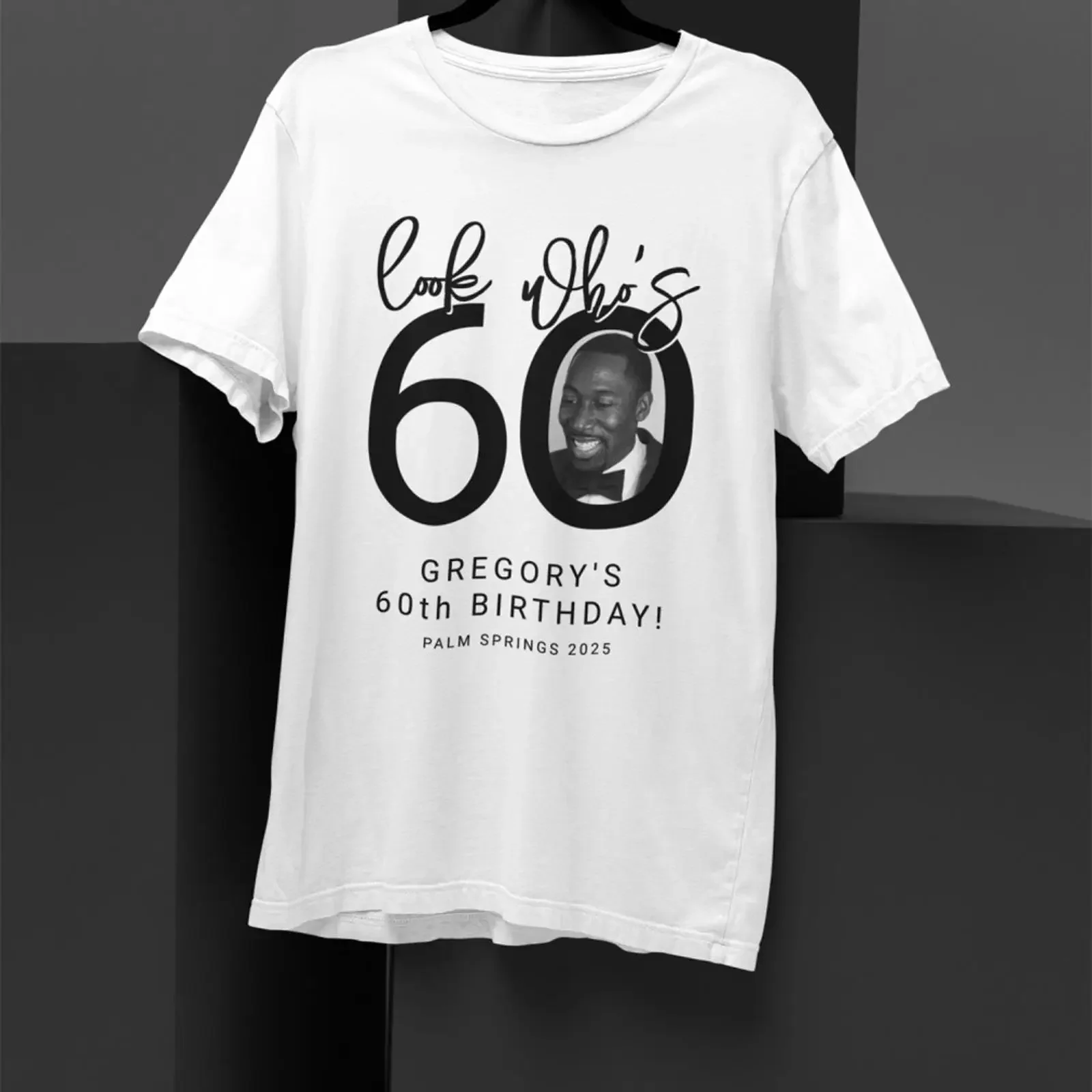 Look who's Sixty Photo 60th Birthday T Shirt vintage Washed designer clothes Stretched graphic Stylish Slightly homme