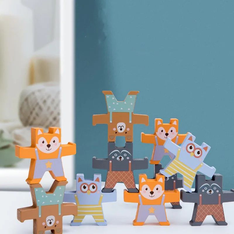 

12Pcs Cartoon Balance Bear Blocks Montessori Education Wooden Early Learning Exercise Gift Children Toys Kids Stacked Games toy