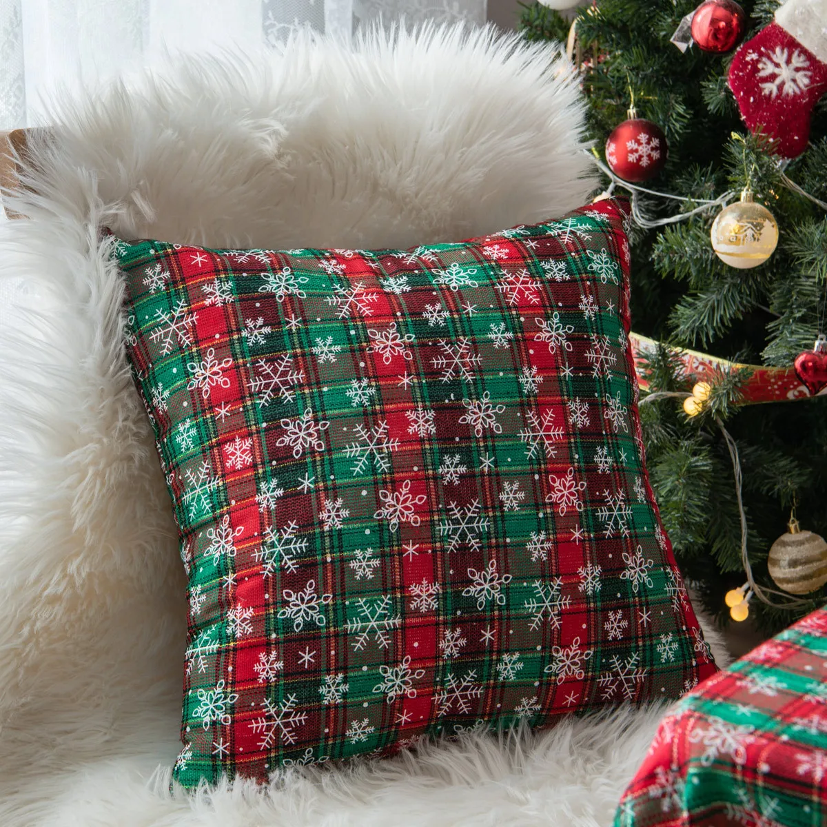 Christmas Plaid Pillow Cover Multicolor Striped Grid Pillowcase Bedside Pillow Cover Ruffled Sofa Cushion Cover Festival Decor