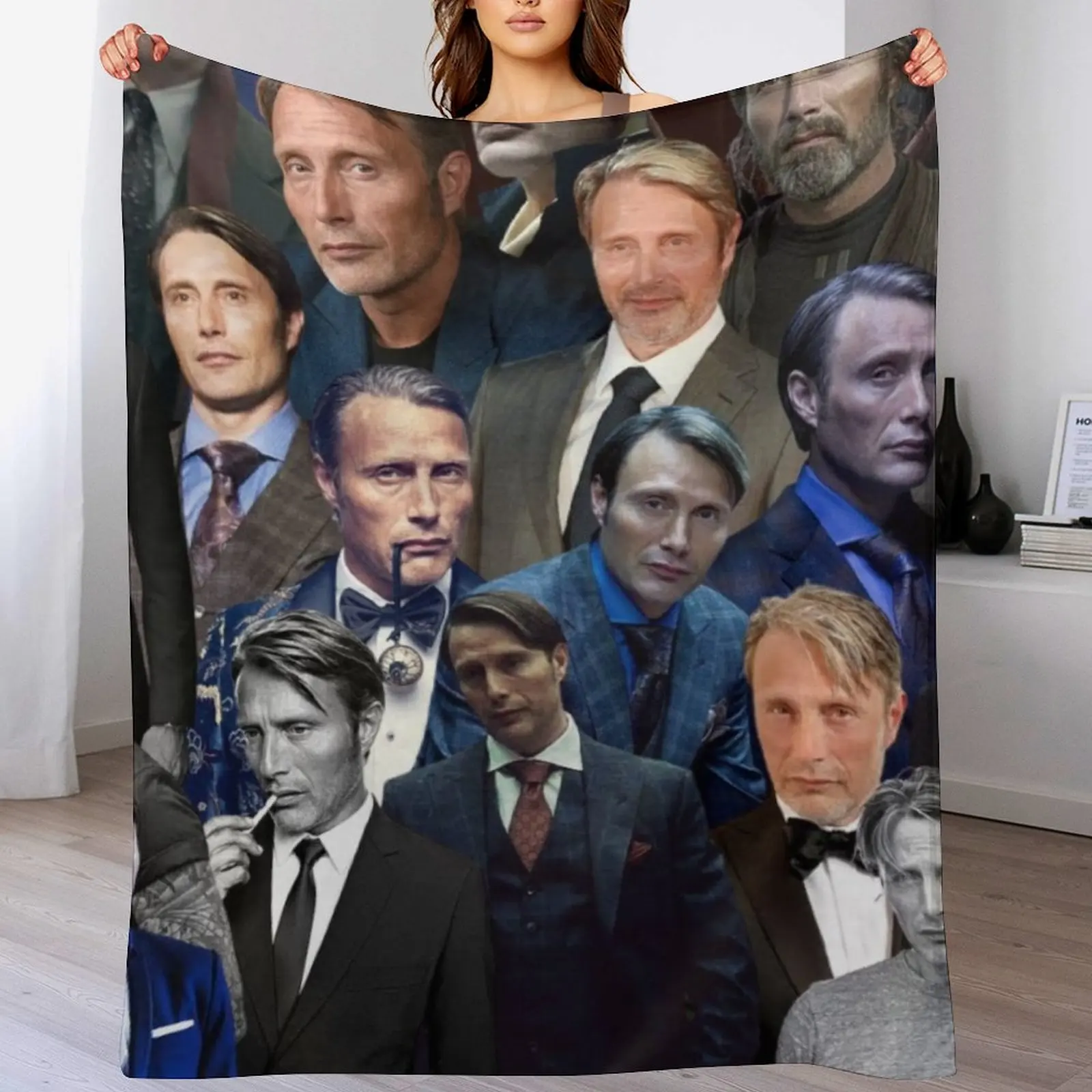 

mads mikkelsen photo collage Throw Blanket Decorative Beds Designers Soft Big Flannel Blankets