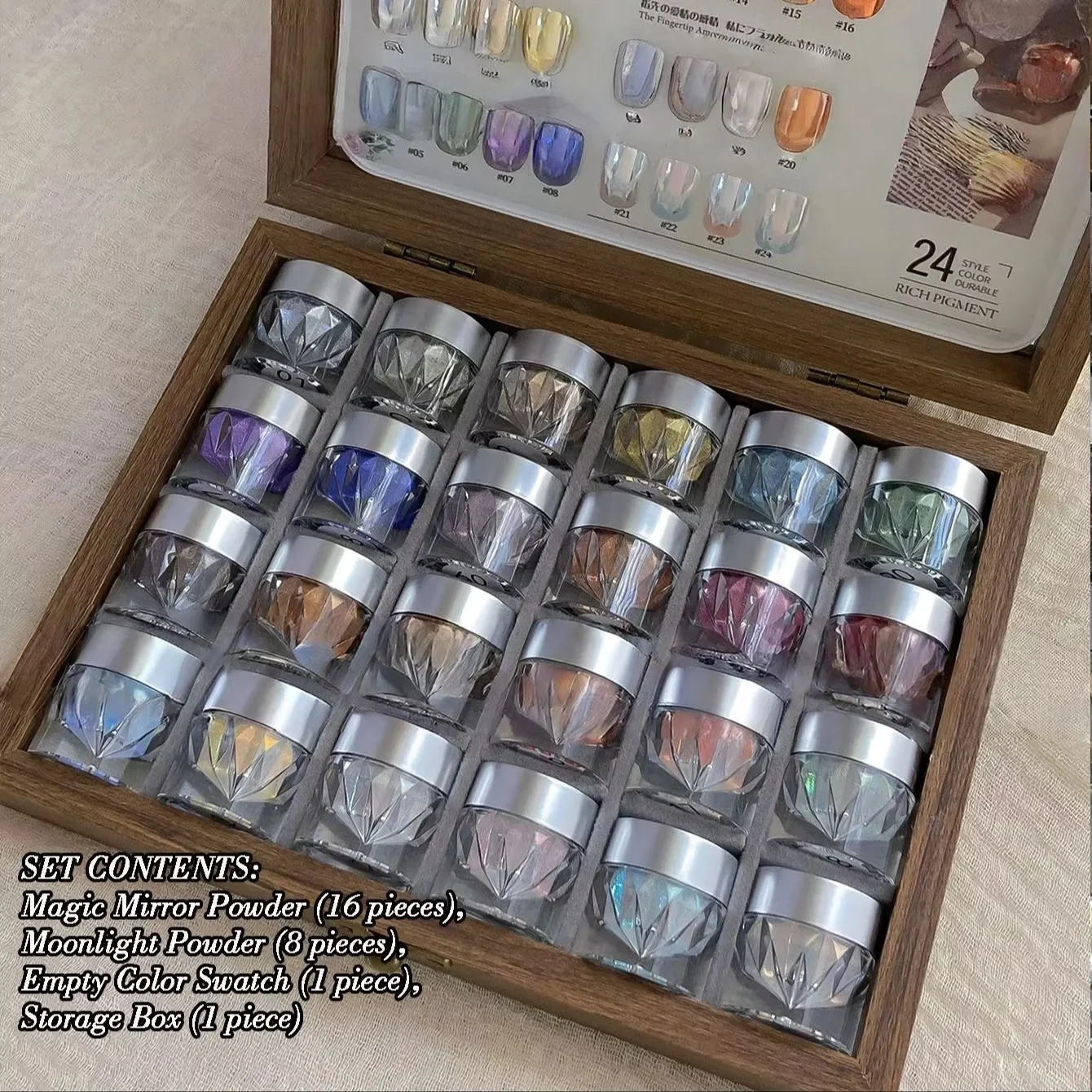 1 Zestaw Brokatu do Paznokci Efekt Księżyca Magiczny Puder Dekoracyjny do Manicure Chromowany Puder Lustrzany Efekt Muszli Końcówki Paznokci Akcesoria do Zdobienia Paznokci Pigment