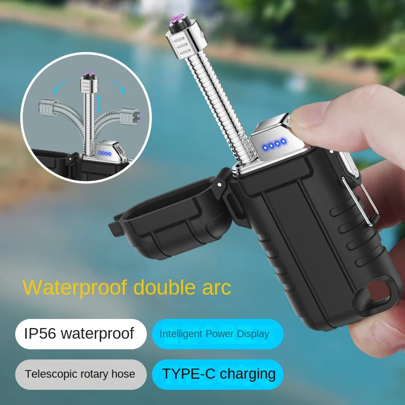 Scalable USB Rechargeable Candle Lighter Electric Outdoors Waterproof Lighter Plasma Dual ARC Windproof Lighter Gadgets for Men