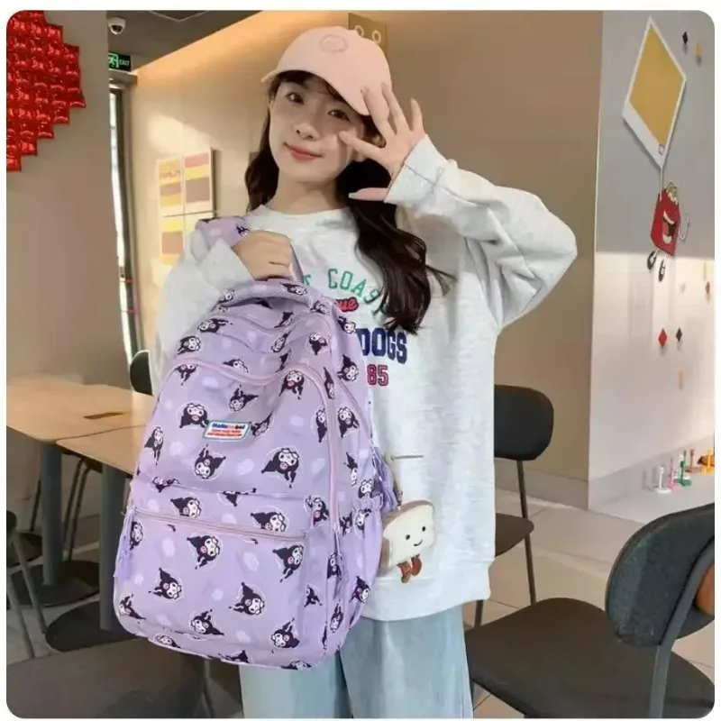 Sanrio Hello Kitty Kuruomi Knapsack Cartoon Anime Student Teenagers Large Capacity Backpack Fashion Convenient Travel Bags Girl