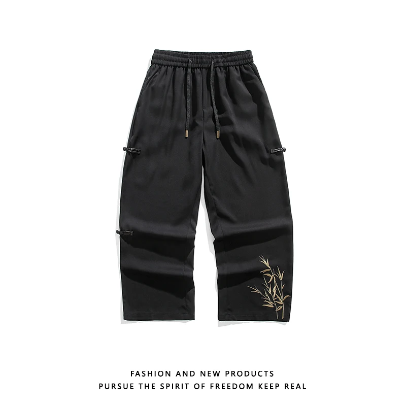 Pantaloni con foglie di bambù ricamati da uomo 2024New pantaloni da jogging Hip Hop pantaloni dritti larghi moda gamba larga Streetwear pantaloni Casual da uomo