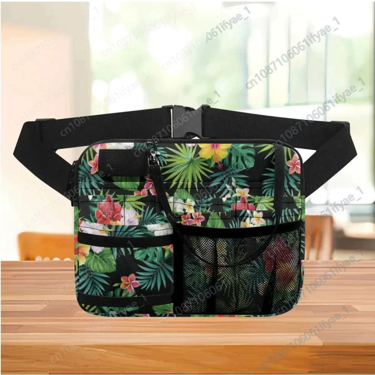 Riñonera organizadora de enfermera para mujer, bolsa de cintura con diseño de flores hibisco, hoja de palma de la selva Tropical Hawaiana de lujo, bolsas de cadera para regalo