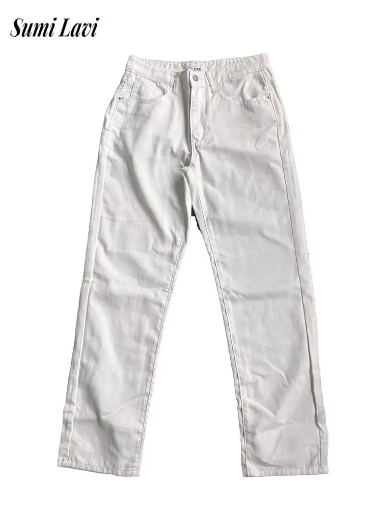 2026 Fall Outdoor Leisure Denim Trousers Mens Trendy Casual Solid Color Straight Jeans Retro All-match Washed Bottom Men
