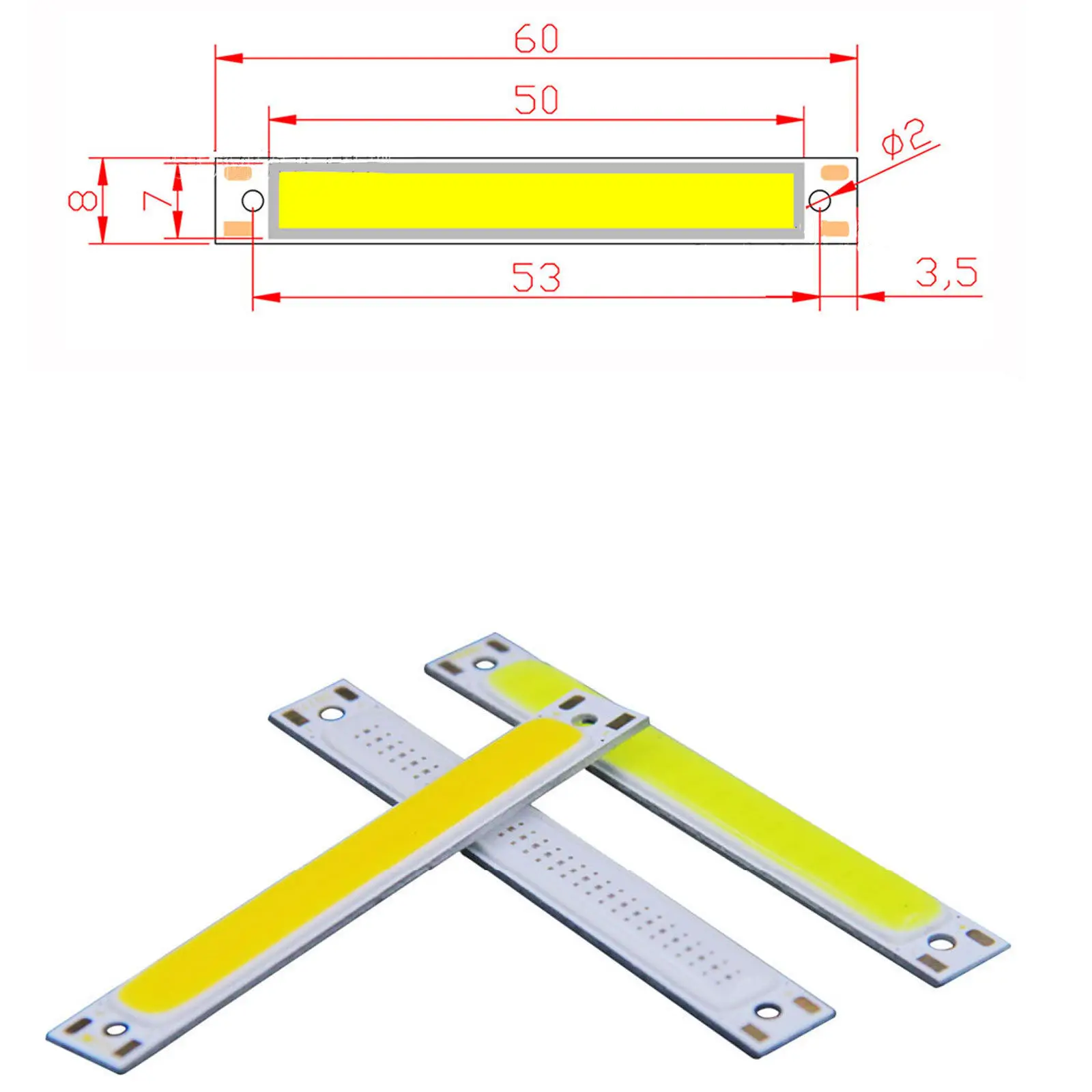 2PCS 60*8mm 3W COB LED Chips Source Board On Lighting Bulb Module 3V Full Parts Bar Chip Single Multicolor Lamp LEDs Panel