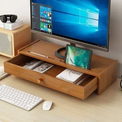 desktop monitor stand riser with drawer Universal bracket Keyboard storage bamboo tv stand cradle double-deck increase organizer