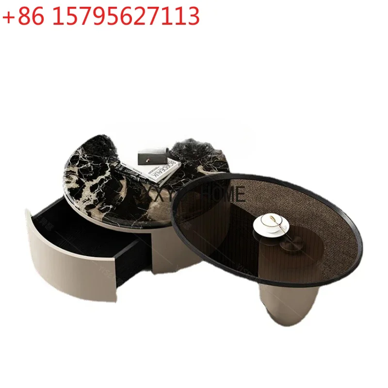 

Marble Coffee Table Living Room Home Modern High and Low Rotating Storage Tea Table