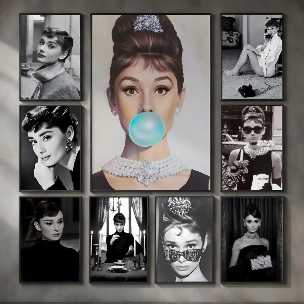 Actress A-Audrey Hepburn Poster Vintage Self Adhesive PP Wall Art for Living Room Bar Bedroom Home Decor Gift