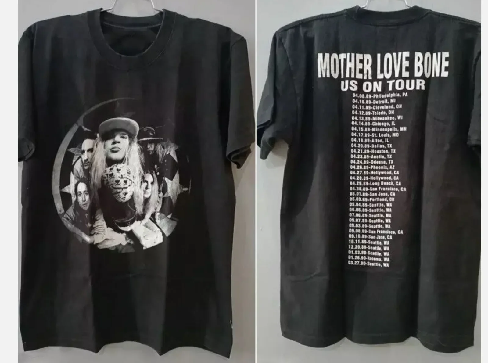 Mother Love Bone Shaka T Shirt On Tour 2 side basic black tee