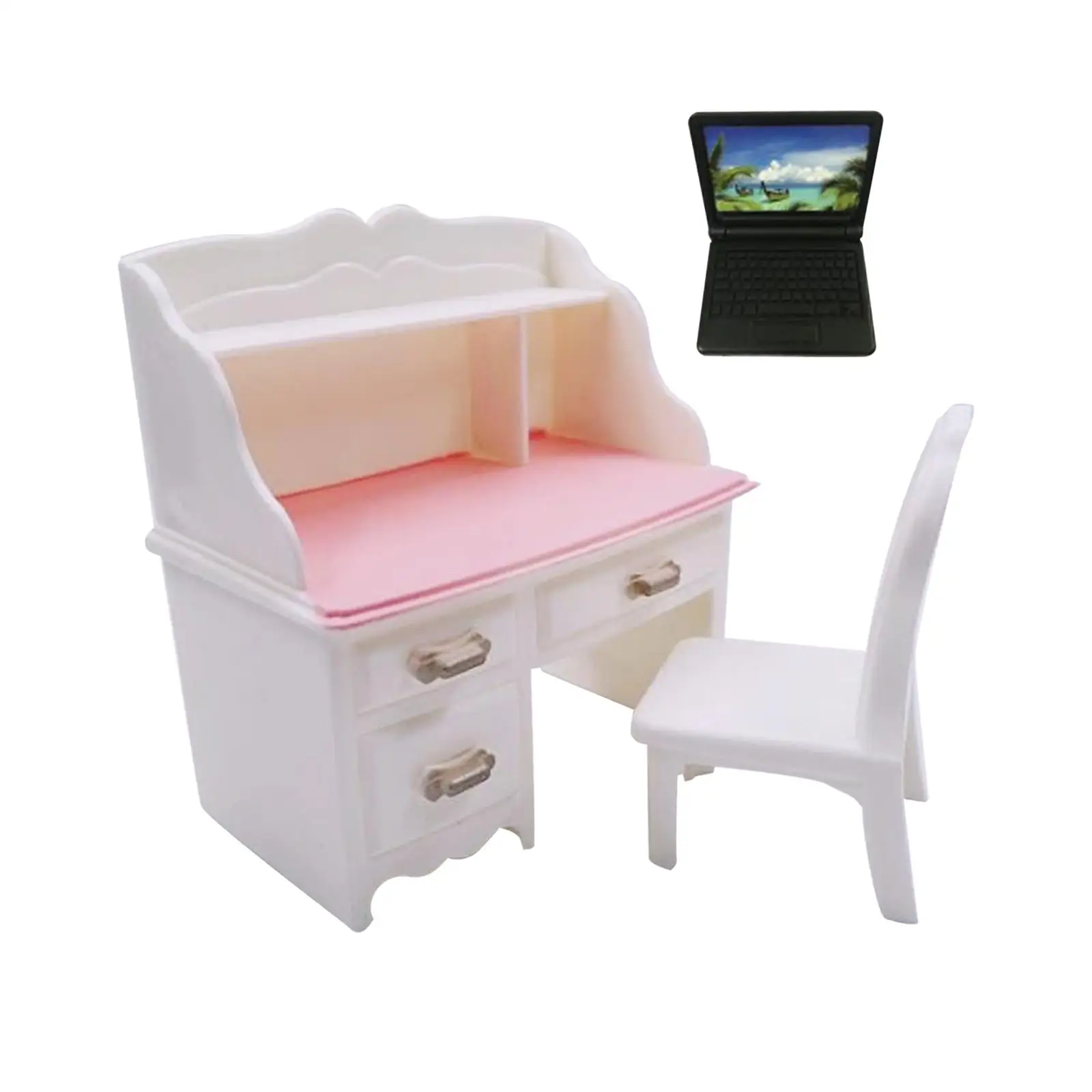 2-4pack Dollhouse Miniature Desk Chair for Living Room Decor With Black Laptop