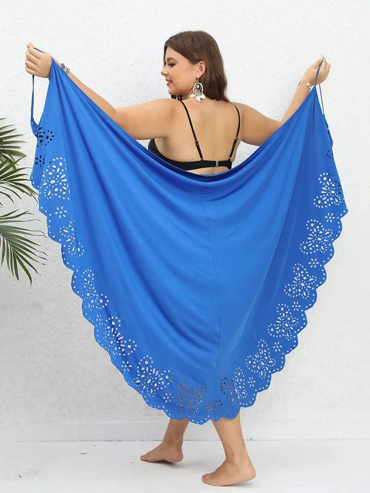 GIBSIE Plus Size Scallop Trim Sun Protection Bikini Cover Up Women Sexy One  Piece Wrap Beach Dress Female Bathing Suit Beachwear - AliExpress 200000345