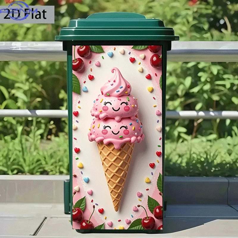 1pc of Trash Can Sticker with a Double-Layer Ice Cream Cone Smiley Face Design, Self-Adhesive Wall Decoration Wallpaper for Ki