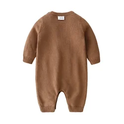 Baby Rompers Autumn Brown Long Sleeve Newborn Boys Girls Knitted Sweaters Jumpsuits Winter Toddler Infant Outfits One Piece Wear