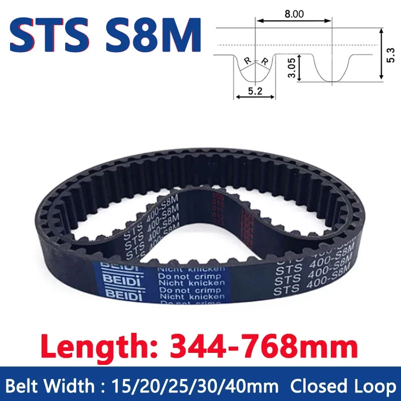 

STS S8M Closed Loop Rubber Timing Belt Width 15/20/25/30/40mm Synchronous Belt Drive Toothed Belt Length 344 352 360 368-768mm