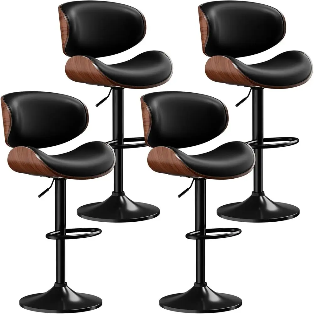 

Set of 4 Adjustable Swivel Bar Stools - Modern PU Leather Counter Height Chairs with Back, Black