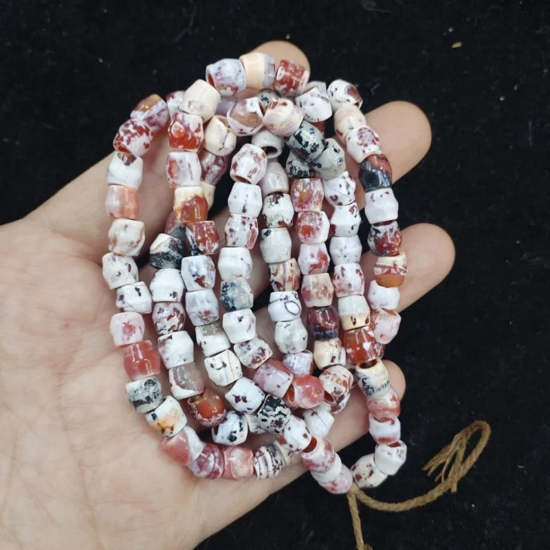 Retro Mixed Color Barrel Banded Agate Bead String Marbled Cylindrical Spacer Beads Simple Tribal Style Hand Jewelry Accessories