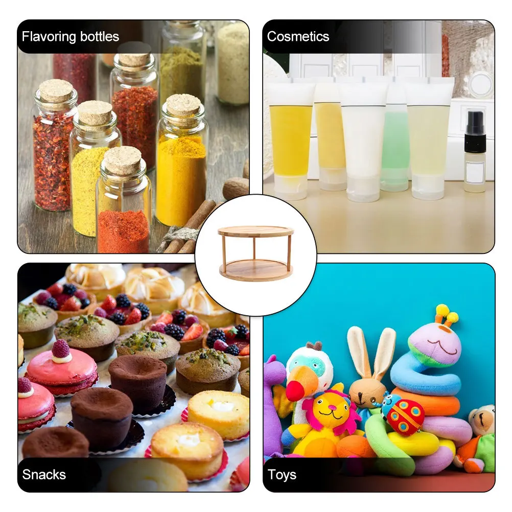 

Premium Bamboo Seasoning Storage Shelf Double-Layer Rotatory Organizer Cosmetics Food Container Multi-Purpose Rack