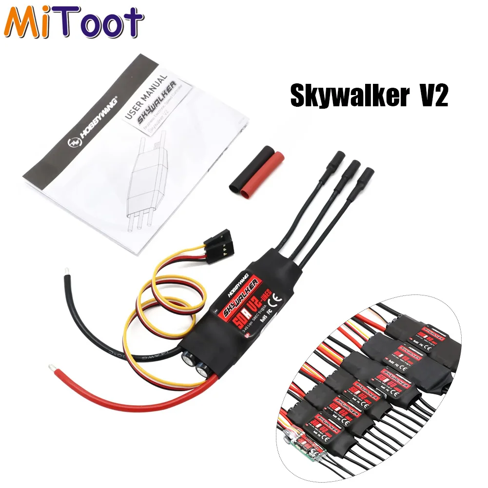 Hobbywing Skywalker V2 Brushless ESC 15A 20A 30A 40A 50A 60A 80A 100A 120A Built-in UBEC Speed Controller 2-6S LiPo For RC Fixed