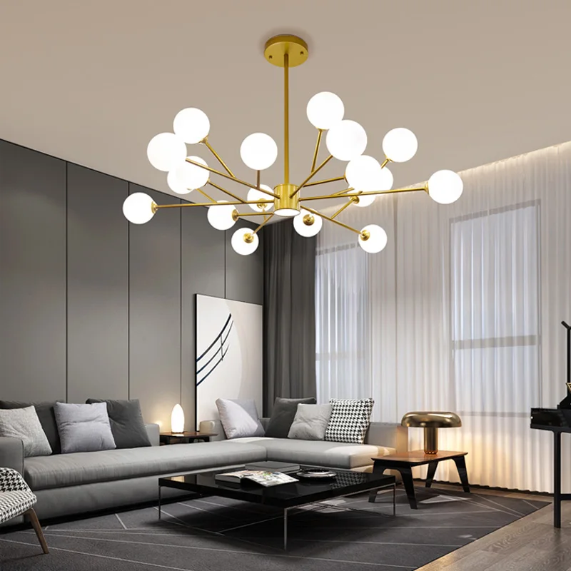 Luxury Black Chandelier Living Room Fixtures Home Bedroom Decoration Gold Lustres Glass Pendant Lights Restaurant Hanging Lamp