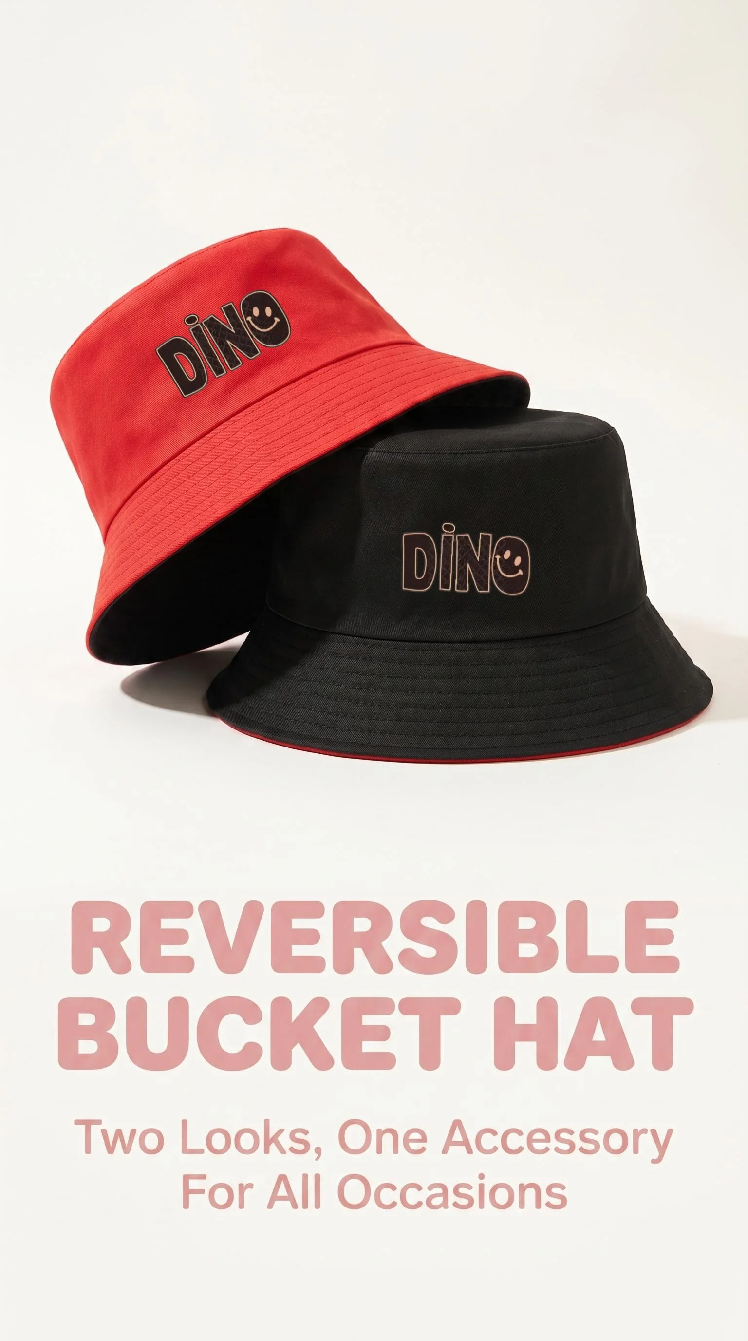1PC Double Sided Fisherman Hat Cartoon DINO Letter Print Foldable Outdoor Hat