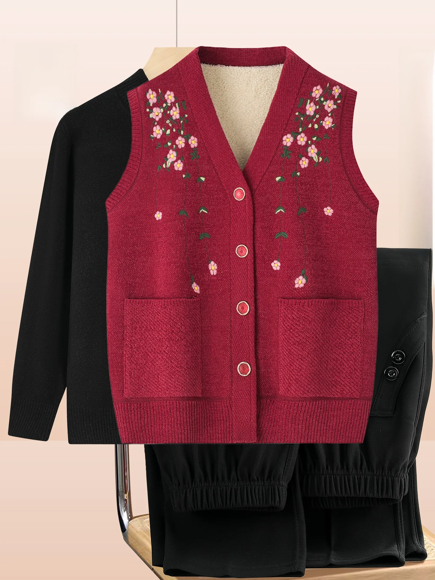 

Утепленный вязаный жилет с V-образным вырезом на флисовой подкладке для женщин, осенне-зимний, модный, свободного кроя, с длинными брюками, на одной пуговице