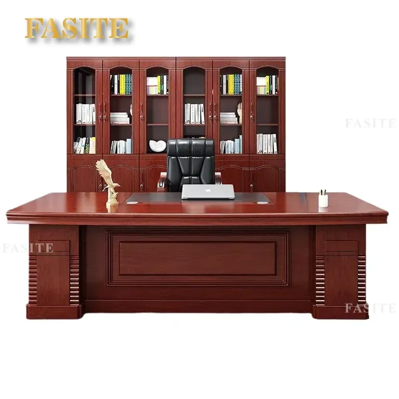 For Office Manager Desk and Chair Combination Large Executive Boss Desk with Storage Modern Business Furniture Set