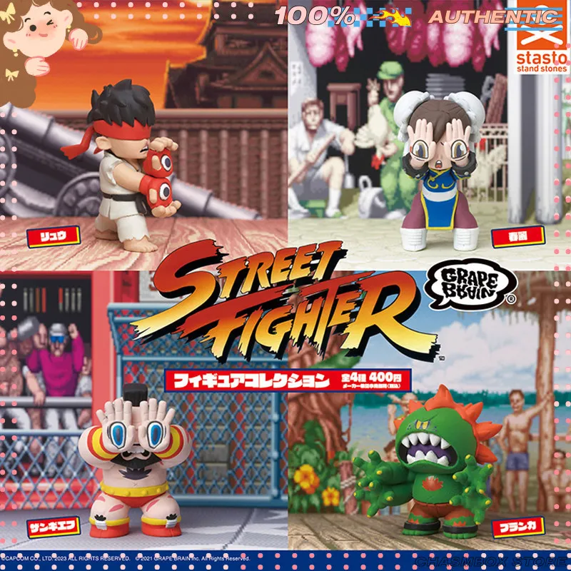 Auténtico STASTO Hellcat × Street Fighter Collab Gashapon - Chun-Li Ryu Zangief Decoración de escritorio coleccionable Regalo para fanáticos del juego