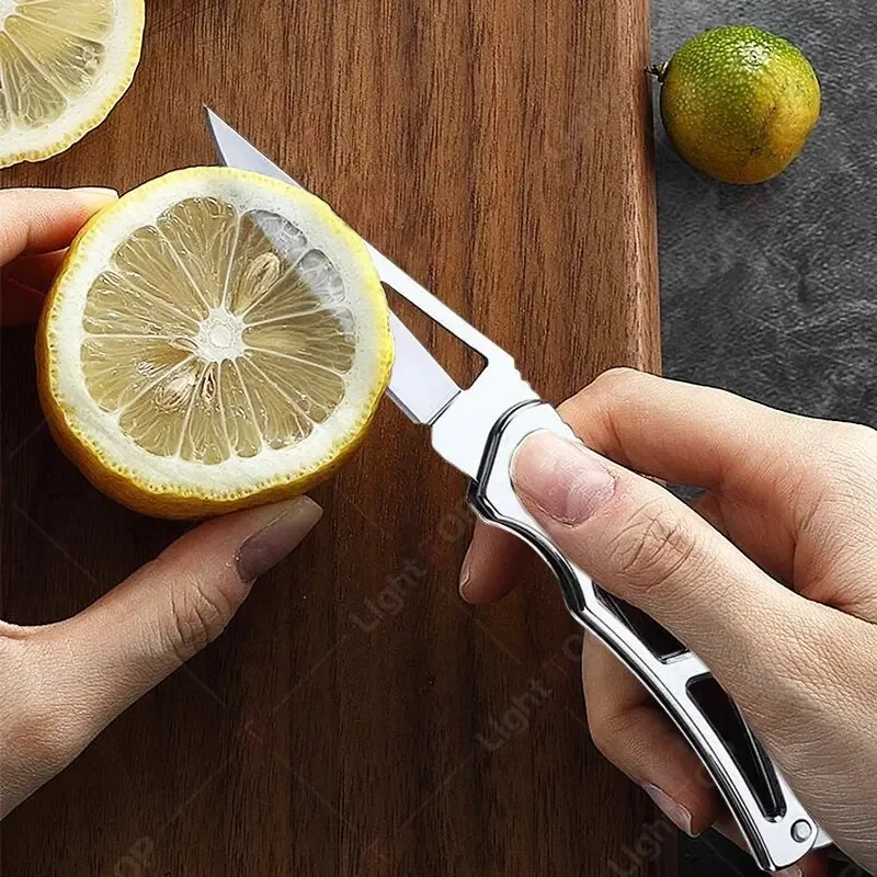 Pocket Knife Stainless Steel Folding Knife with Keychain Household Fruit Peeler Knife with Non-slip Handle Kitchen Knife