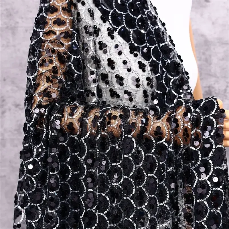 Encrypted Fish Scale Sequin Tulle Fabric Embroidery Patch Backdrop Tablecloth Mermaid Stage Costume Designer Apparel Textile