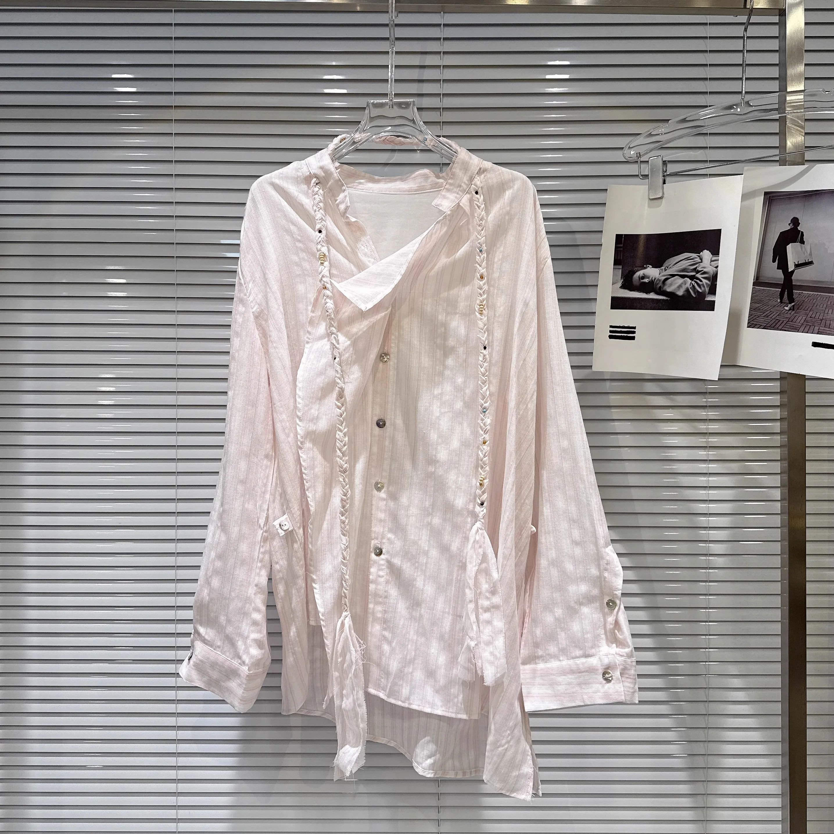 

Trendy Beaded Knitted Loose irt Striped Tie Ne Design Original Autumn 2025 Women's Faion Long Sve Sun Protection