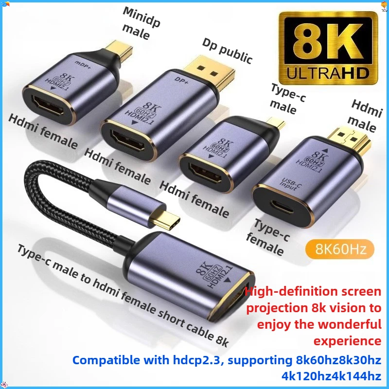 

1PCS Video Adapter Converter Lightning 4 Type-C to HDMI 2.1 MiniDP/DP to HDMI for MacBook pro MacBook Air HD Display Adapter