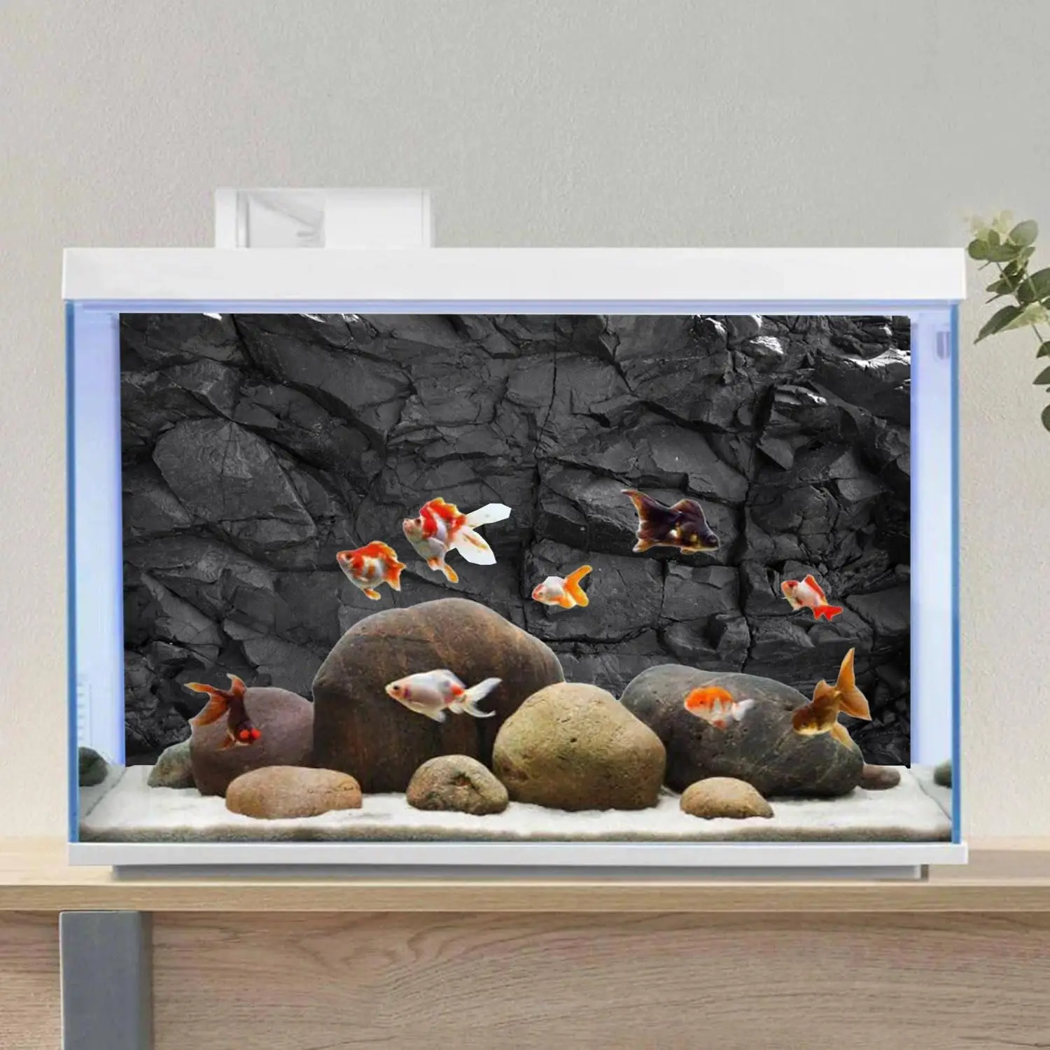 Black Rock, Fish Tank Background Painting, Climbing Pet Box Background Stickers, Front Self-Adhesive, Landscape Ornament