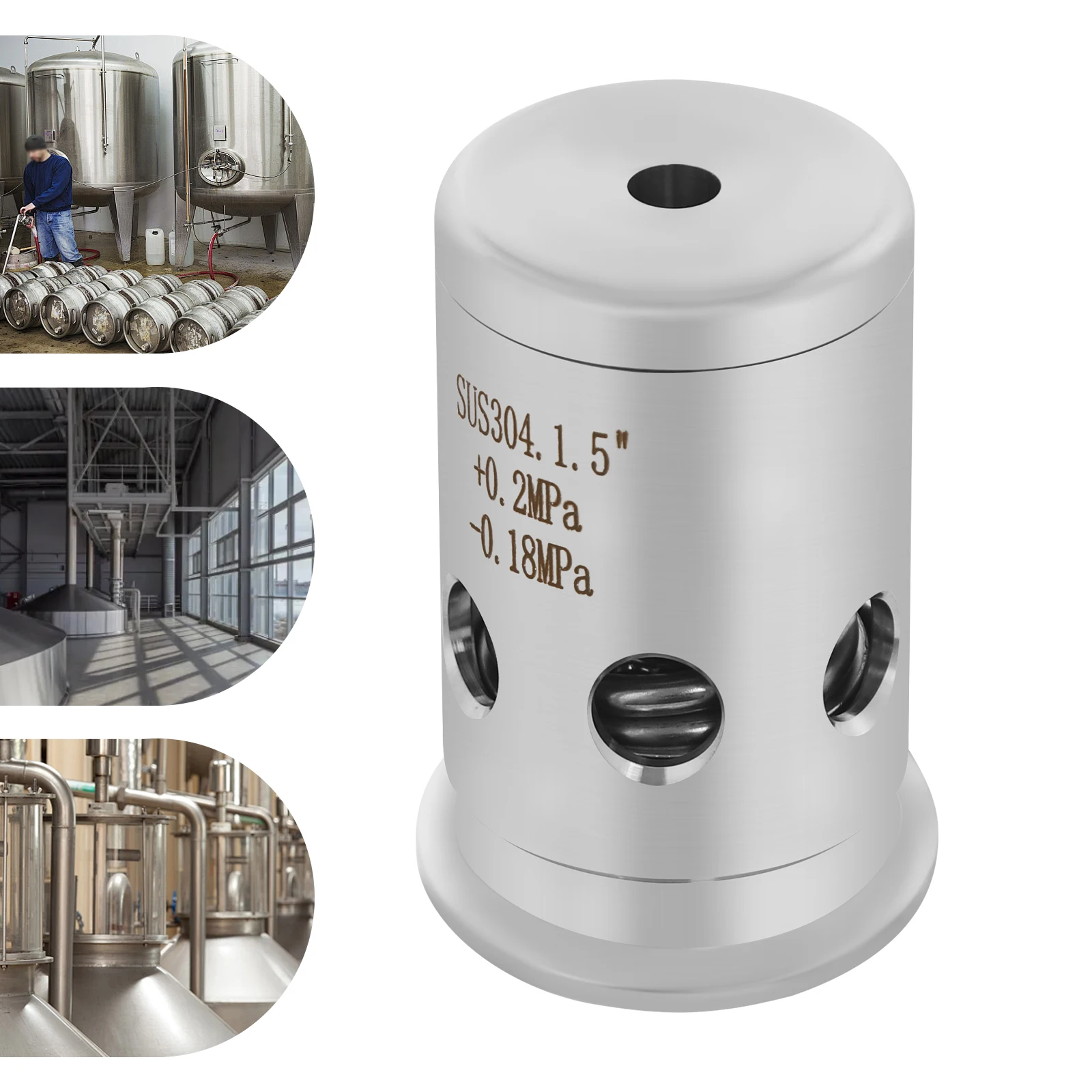 

1.5 Inch Pressure Relief Valve 304 Stainless Steel Safety Valve Tri Clamp+0.2MPa -0.18MPa for Sanitary Beer Brewing Fermenter