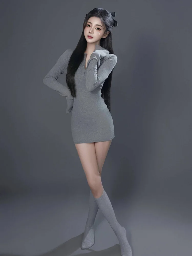 

Новый серый свитер 2026 в корейском стиле для милых девушек, в расслабленном стиле, для фотосессий в студии и дома, художественная фотомодельная одежда, женская мода