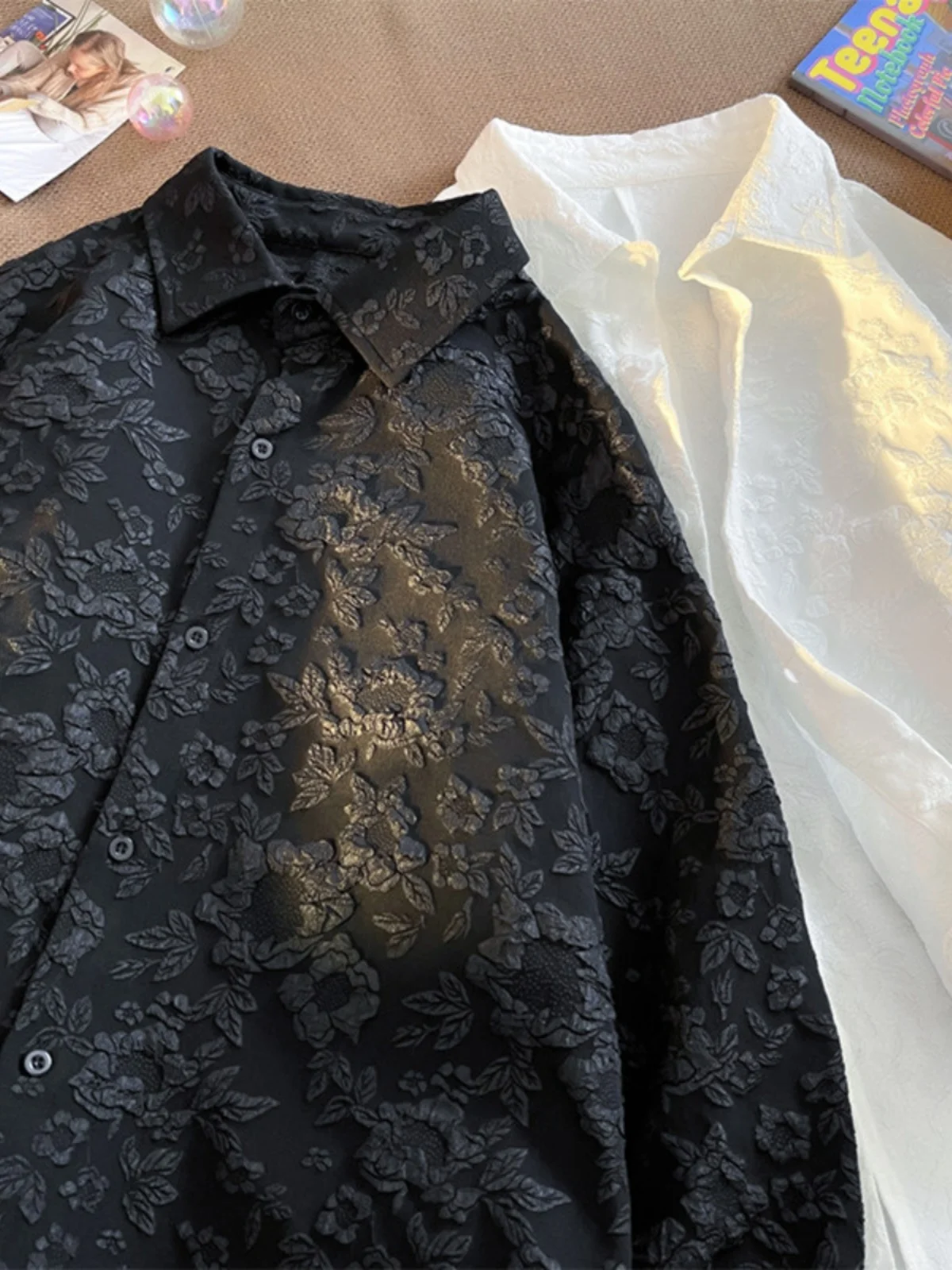 

Spring Season Men's irt Emed Floral Design Unique Couple's Faion Loose Fit Long Sve Button up Youthful Trend