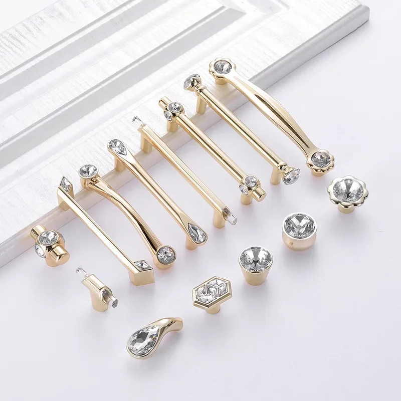 Luxury Gold Crystal Cabinet Knobs, Decorative Furniture Drawer Pulls with Mounting Screws