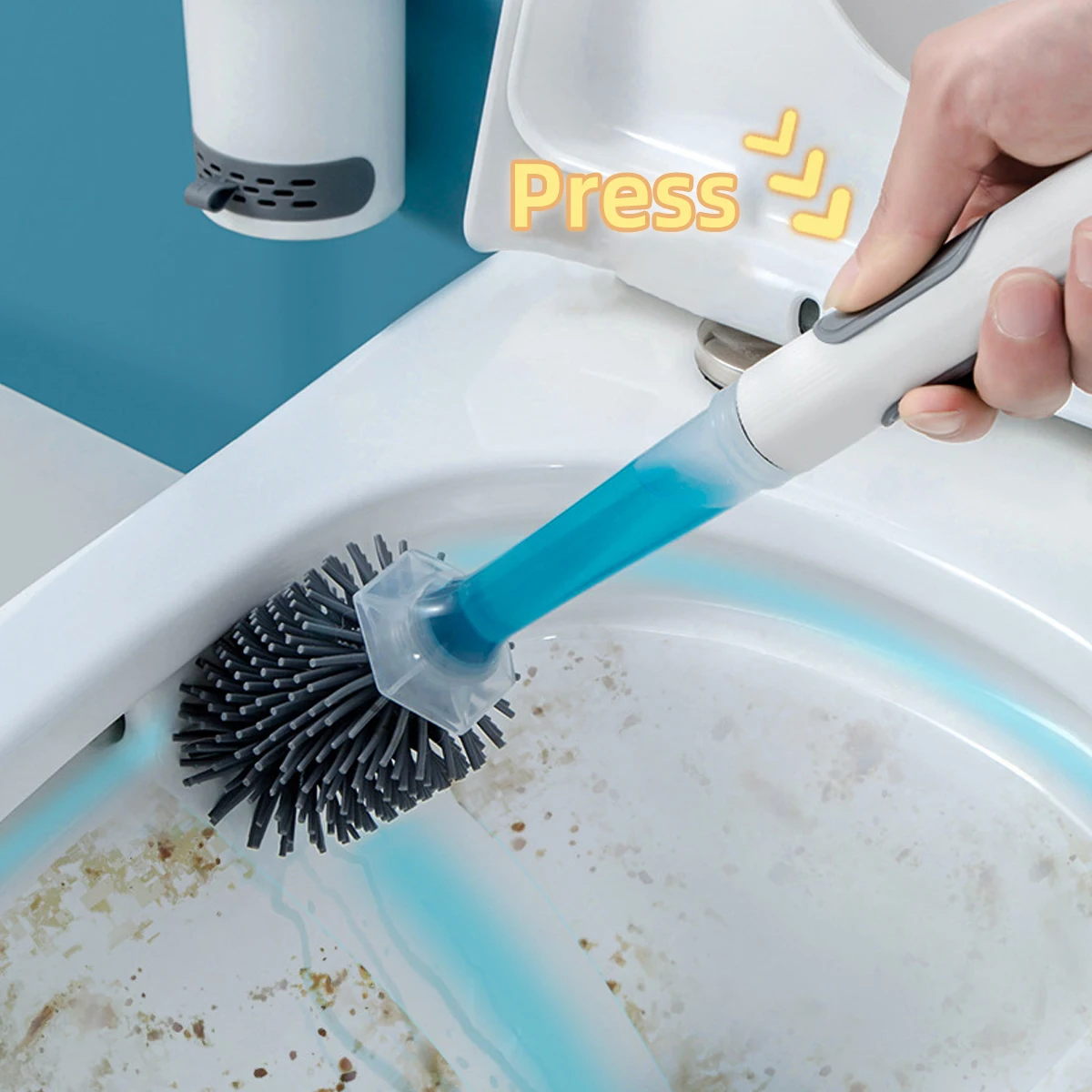 Toilet Brush Holder Set Silicone Toilet Brush with Refillable Handle Dispenser Bathroom Scrubber Cleaner Toilet Brush