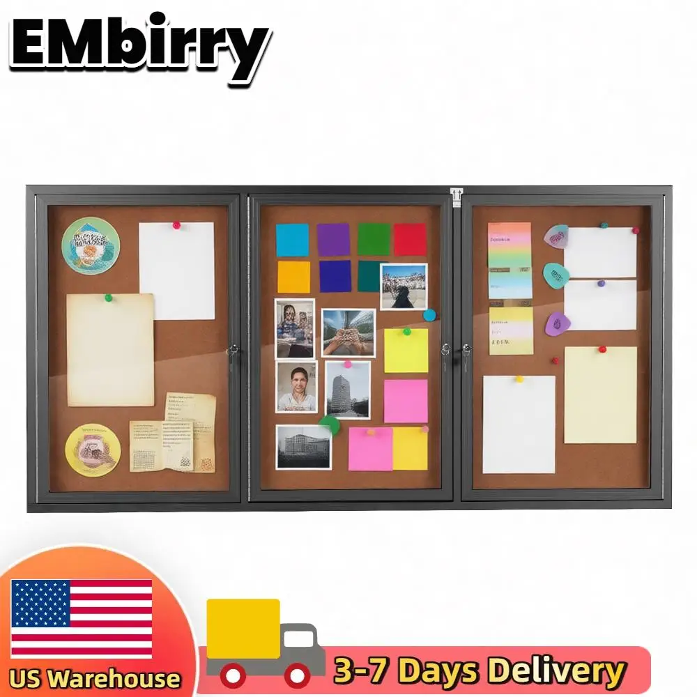 

Wall-Mounted Display Case Aluminum Frame Cork Displays Boards with Glass Locking Door for School Office Commercial Hospital Etc